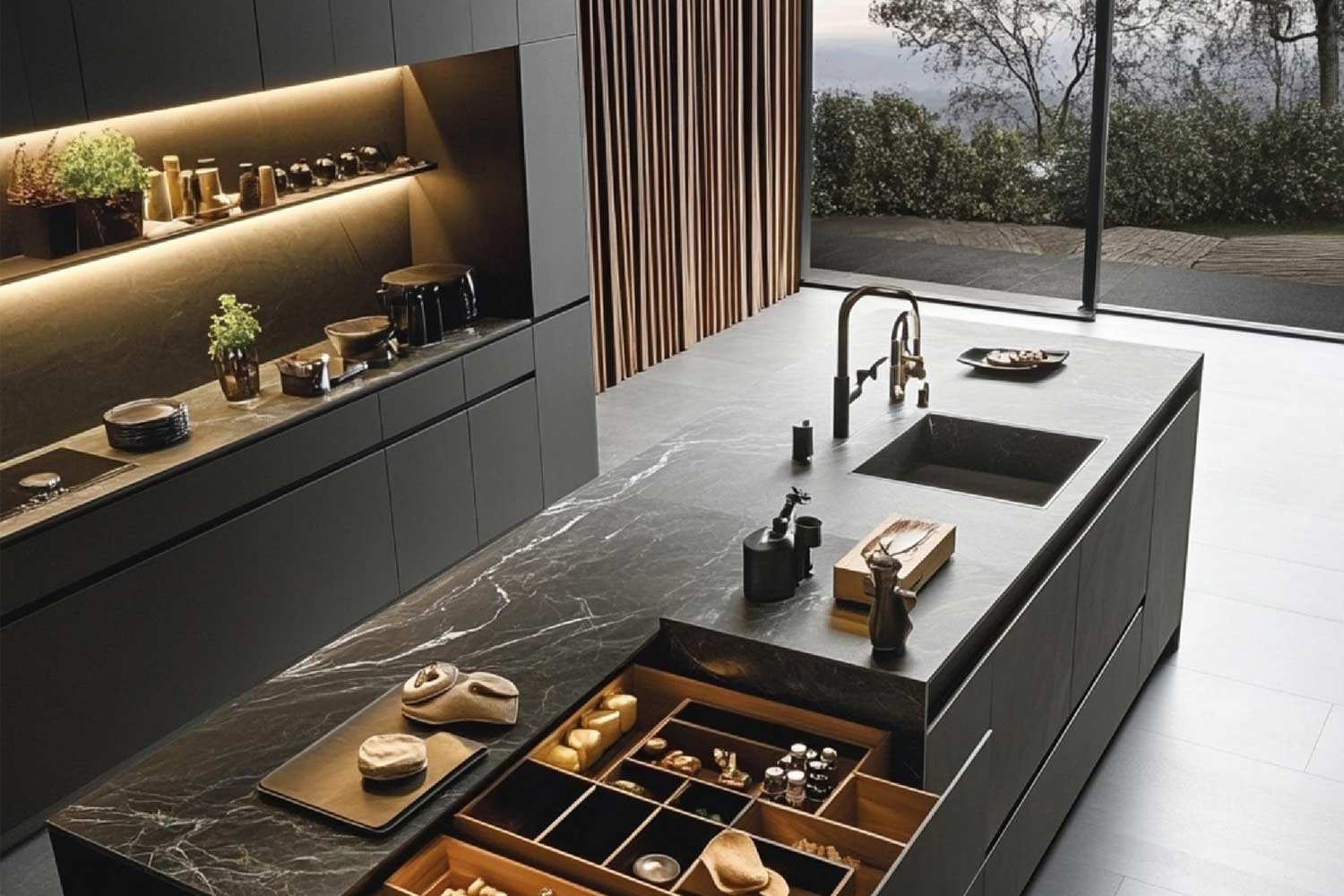 Cocina moderna con isla central diseñada para optimizar la funcionalidad