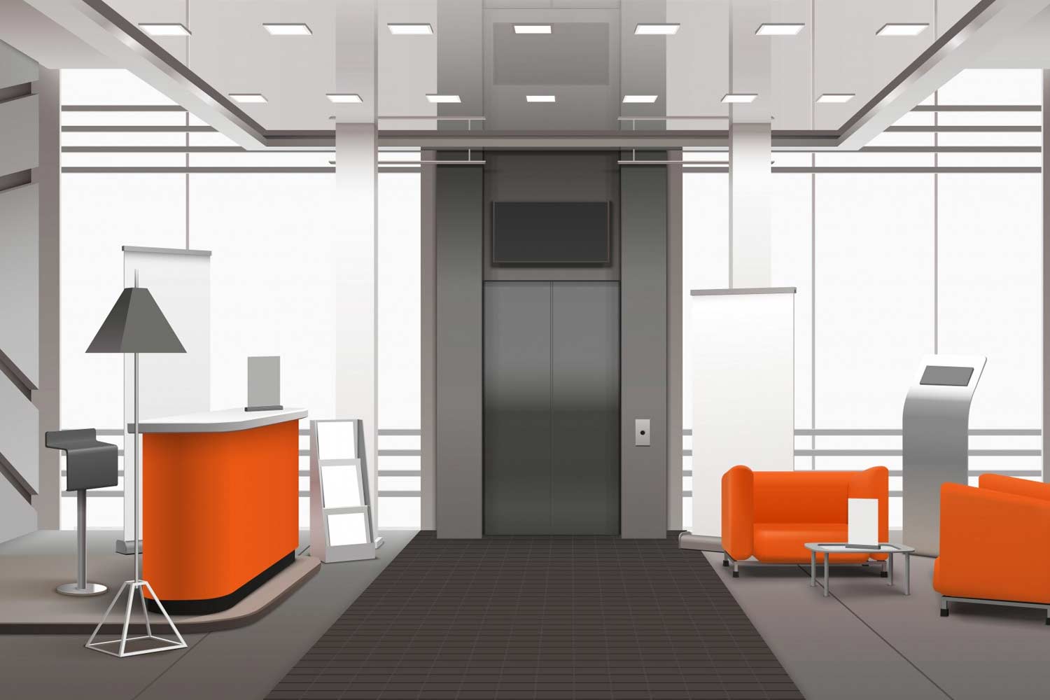 Espacio de espera corporativo alineado con la identidad de marca